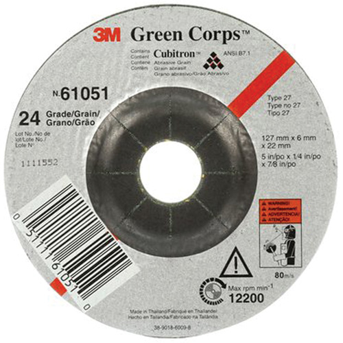 Green Corps Flexible Grinding Wheel, 5" x 1/4", 7/8" Arbor, Ceramic, Type 1 Planification Entrepots Molloy