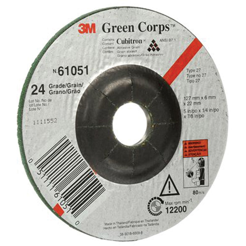 Green Corps Flexible Grinding Wheel, 5" x 1/4", 7/8" Arbor, Ceramic, Type 1 Planification Entrepots Molloy