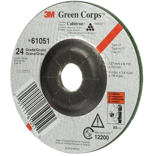 Green Corps Flexible Grinding Wheel, 5" x 1/4", 7/8" Arbor, Ceramic, Type 1 Planification Entrepots Molloy