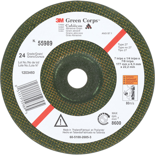Green Corps Flexible Grinding Wheel, 7" x 1/4", 7/8" Arbor, Ceramic, Type 1 Planification Entrepots Molloy