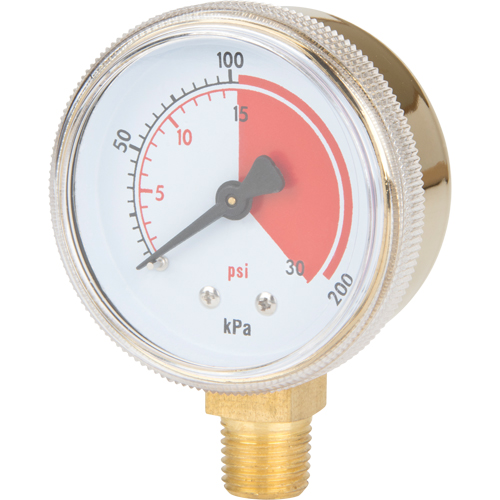 Brass Gauge, 2-1/2" , 30 psi, Bottom Mount, Analogue Planification Entrepots Molloy