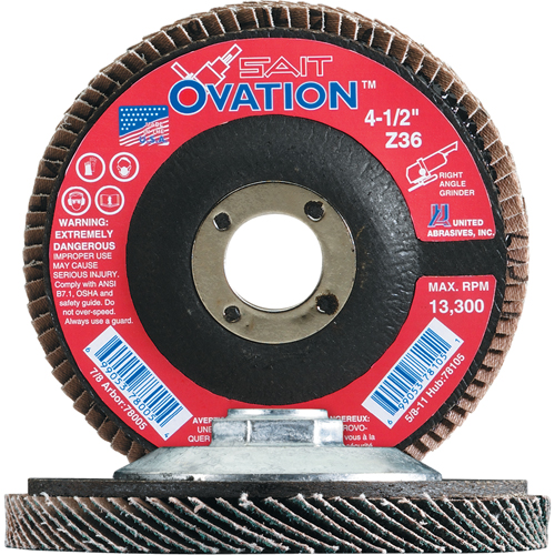Ovation Flap Disc, 4-1/2" x 7/8", Type 27, 36 Grit, Zirconium Planification Entrepots Molloy