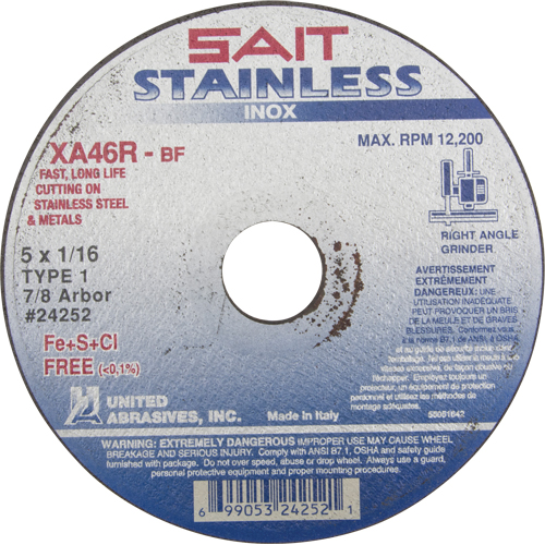 Cut-Off Wheel Contaminant-Free ZA46R, 15" x 1/16", 7/8" Arbor, Type 1, Aluminum Oxide, 12200 RPM Planification Entrepots Molloy