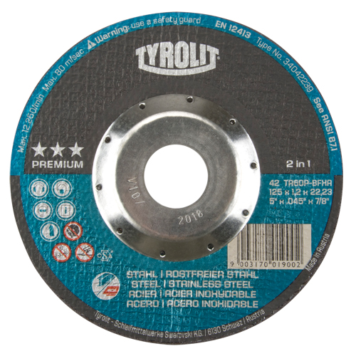 Premium 2 in 1 Thincut Cut-Off Wheel, 5" x 0.045", 7/8" Arbor, Type 27, Aluminum Oxide, 12250 RPM Planification Entrepots Molloy