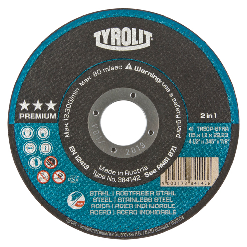 Premium 2 In 1 Thincut Cut-Off Wheel, 4-1/2" x 0.045", 7/8" Arbor, Type 1, Aluminum Oxide, 13300 RPM Planification Entrepots Molloy