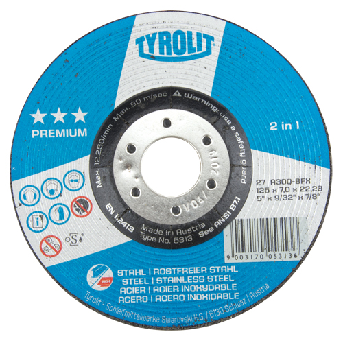 Premium 2-in-1 Grinding Wheel, 5" x 9/32", 7/8" Arbor, Type 27 Planification Entrepots Molloy