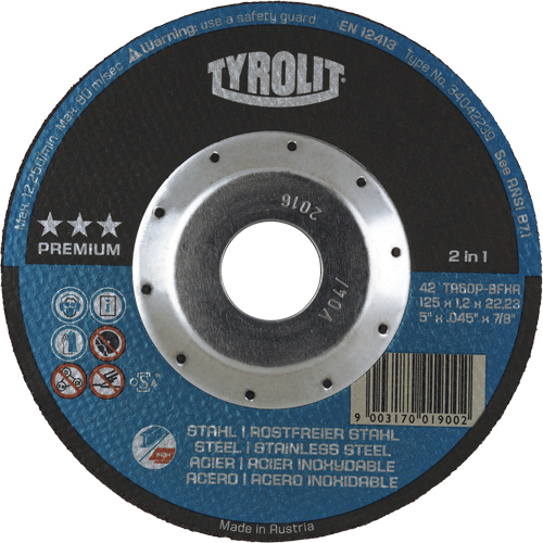 Premium 2 in 1 Thincut Cut-Off Wheel, 5" x 0.045", 7/8" Arbor, Type 27, Aluminum Oxide, 12250 RPM Planification Entrepots Molloy