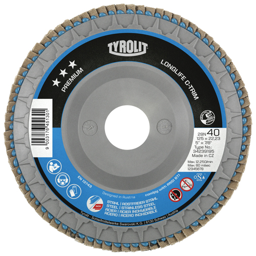 Heavy-Duty C-Trim Flap Disc, 7" x 7/8", Type 29, 40 Grit, Zirconium Planification Entrepots Molloy