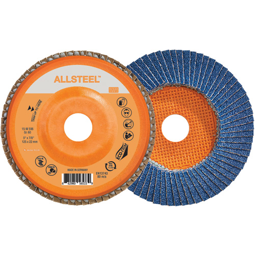 Disque &agrave; lamelles ALLSTEEL, 5" x 7/8", Type 27, Grain 60, Alumine de zirconium Planification Entrepots Molloy