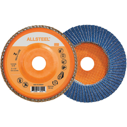Disque &agrave; lamelles ALLSTEEL, 5" x 7/8", Type 27, Grain 80, Alumine de zirconium Planification Entrepots Molloy
