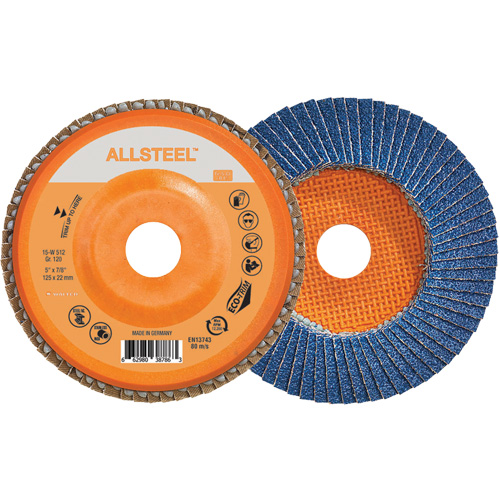 Disque &agrave; lamelles AllSteel, 5" x 7/8", Type 27, Grain 120, Alumine de zirconium Planification Entrepots Molloy