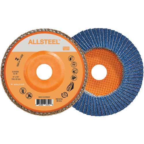 Disque &agrave; lamelles AllSteel, 6" x 7/8", Type 27, Grain 40, Alumine de zirconium Planification Entrepots Molloy