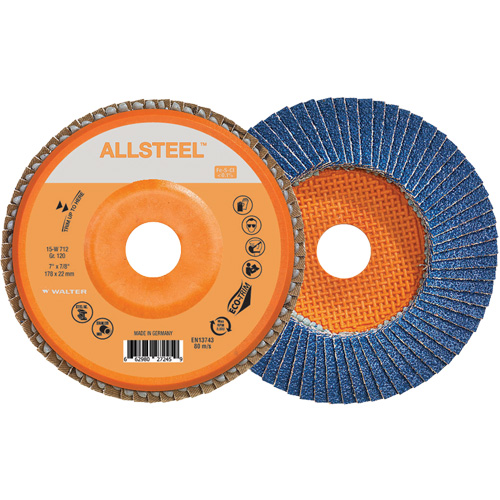 Disque &agrave; lamelles ALLSTEEL, 7" x 7/8", Type 27, Grain 120, Alumine de zirconium Planification Entrepots Molloy
