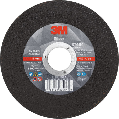 Silver Cut-Off Wheel, 4-1/2" x 0.04", 7/8" Arbor, Type 1, Ceramic, 13300 RPM Planification Entrepots Molloy