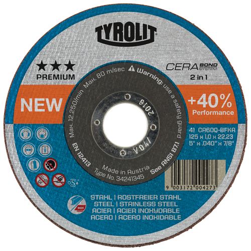 Cerabond Cutting Disc, 5" x 0.045", 7/8" Arbor, Type 1, Ceramic, 12250 RPM Planification Entrepots Molloy