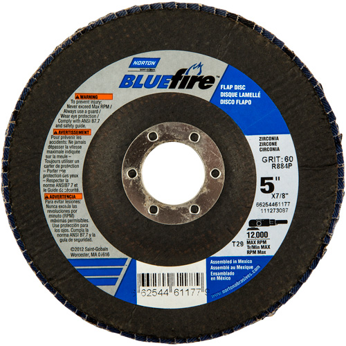 Disque &agrave; lamelles BlueFire, 5" x 7/8", Type 29, Grain 36, Alumine de zirconium Planification Entrepots Molloy