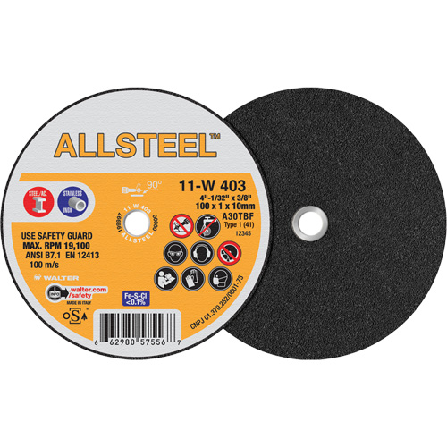 AllSteel Mini Cut-Off Wheel, 4" x 1/32", 3/8" Arbor, Type 1, Aluminum Oxide, 19100 RPM Planification Entrepots Molloy