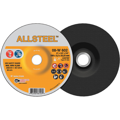 Meule ALLSTEEL, 6" x 1/8", Arbre 7/8", Oxyde d'aluminium, Type 27 Planification Entrepots Molloy