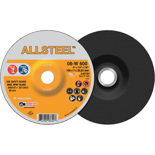 AllSteel Grinding Wheel, 6" x 1/4", 7/8" Arbor, Aluminum Oxide, Type 27 Planification Entrepots Molloy