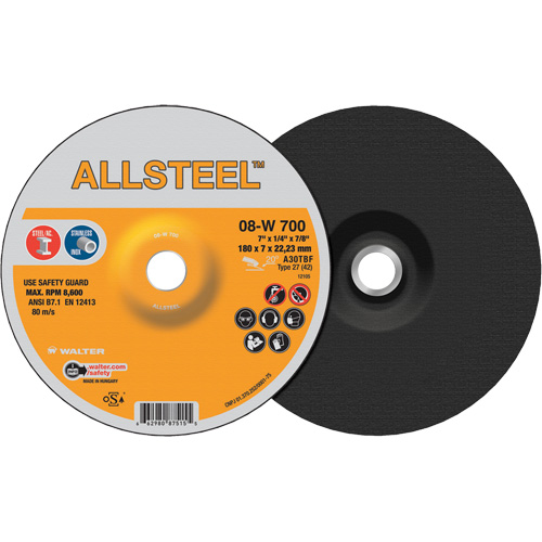 AllSteel Grinding Wheel, 7" x 1/4", 7/8" Arbor, Aluminum Oxide, Type 27 Planification Entrepots Molloy