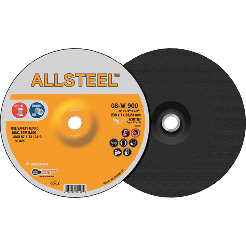 AllSteel Grinding Wheel, 9" x 1/4", 7/8" Arbor, Aluminum Oxide, Type 27 Planification Entrepots Molloy
