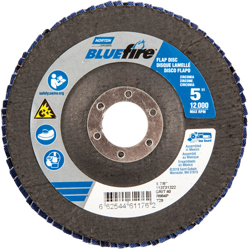 Bluefire Flap Disc, 5" x 7/8", Type 29, 40 Grit, Zirconia Alumina Planification Entrepots Molloy