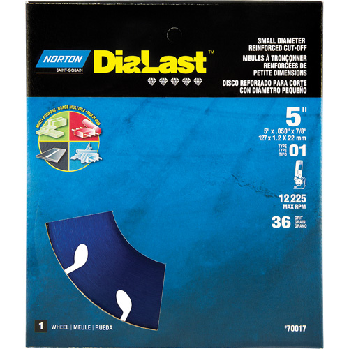 Dialast RightCut Cut-Off Wheel, 5" x 0.05", 7/8" Arbor, Type 01/41, Diamond, 12225 RPM Planification Entrepots Molloy