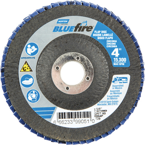 Disque &agrave; lamelles coniques R884P BlueFire, 4" x 5/8", Type 29, Grain P60, Alumine de zirconium Planification Entrepots Molloy