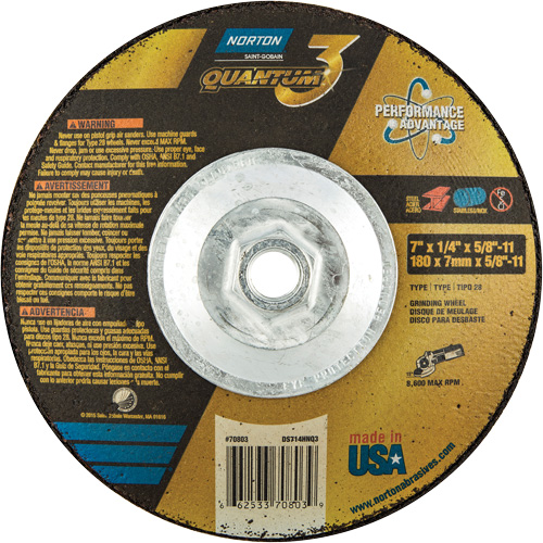 Quantum3 SG Saucer Wheel, 7" x 1/4", 5/8"-11 Arbor, Ceramic Alumina, Type 28 Planification Entrepots Molloy