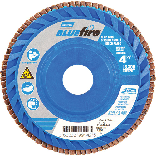 Disques &agrave; lamelles de calibre moyen BlueFire, 4-1/2" x 7/8", Type 27, Grain 60, Alumine de zirconium Planification Entrepots Molloy