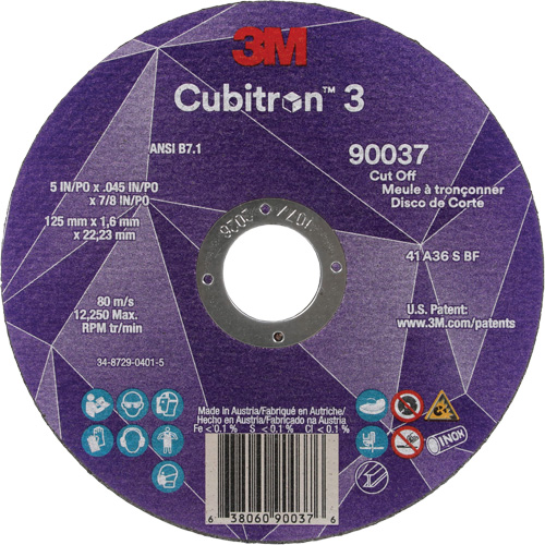 Cubitron 3 Cut-Off Wheel, 5" x 0.045", 7/8" Arbor, Type 1, Ceramic, 12250 RPM Planification Entrepots Molloy