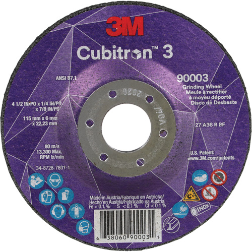 Cubitron 3 meule a moyeu d&eacute;port&eacute;, 4-1/2" x 1/4", Arbre 7/8", C&eacute;ramique, Type T27 Planification Entrepots Molloy