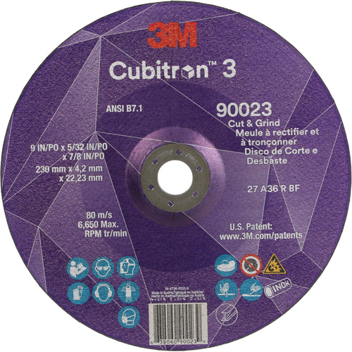 Cubitron 3 Cut & Grind Wheel, 9" x 5/32", 7/8" Arbor, Type T27, 36+ Grit, Ceramic Planification Entrepots Molloy