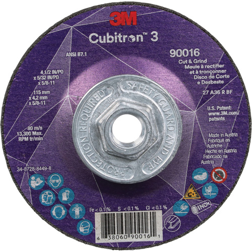 Cubitron 3 Cut & Grind Wheel, 4-1/2" x 5/32", 5/8"-11 Arbor, Type T27, 36+ Grit, Ceramic Planification Entrepots Molloy