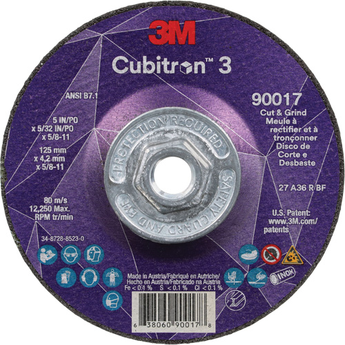 Cubitron 3 Cut & Grind Wheel, 5" x 5/32", 5/8"-11 Arbor, Type T27, 36+ Grit, Ceramic Planification Entrepots Molloy