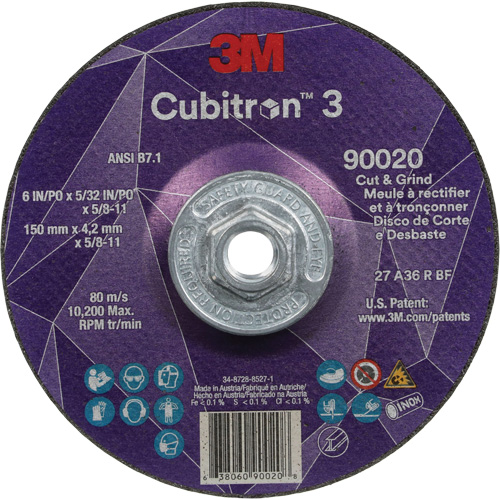 Cubitron 3 Cut & Grind Wheel, 6" x 5/32", 5/8"-11 Arbor, Type T27, 36+ Grit, Ceramic Planification Entrepots Molloy