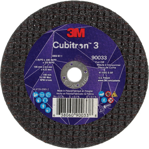 Cubitron 3 Cut-Off Wheel, 4" x 0.035", 3/8" Arbor, Type T1, Ceramic, 21000 RPM Planification Entrepots Molloy