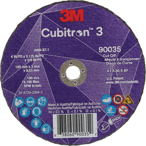 Cubitron 3 Cut-Off Wheel, 4" x 1/8", 3/8" Arbor, Type T1, Ceramic, 21000 RPM Planification Entrepots Molloy