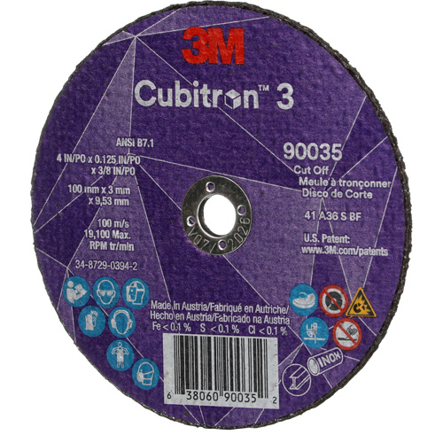 Cubitron 3 Cut-Off Wheel, 4" x 1/8", 3/8" Arbor, Type T1, Ceramic, 21000 RPM Planification Entrepots Molloy
