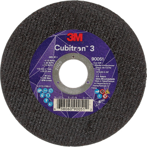 Cubitron 3 Cut-Off Wheel, 4-1/2" x 0.04", 7/8" Arbor, Type T1, Ceramic, 13300 RPM Planification Entrepots Molloy
