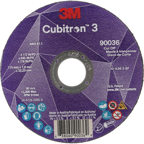 Cubitron 3 Cut-Off Wheel, 4-1/2" x 0.045", 7/8" Arbor, Type T1, Ceramic, 13300 RPM Planification Entrepots Molloy