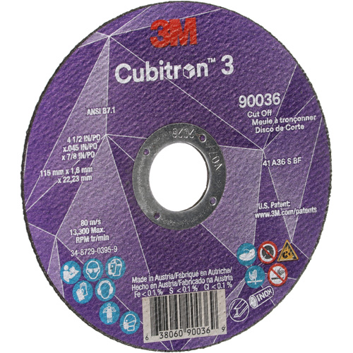 Cubitron 3 Cut-Off Wheel, 4-1/2" x 0.045", 7/8" Arbor, Type T1, Ceramic, 13300 RPM Planification Entrepots Molloy