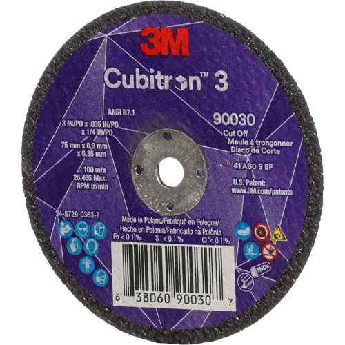 Meule &agrave; tronçonner Cubitron 3, 3" x 0,035", Arbre de 1/4", Type T1, C&eacute;ramique, 21000 Tr/min Planification Entrepots Molloy