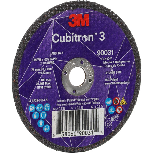 Meule &agrave; tronçonner Cubitron 3, 3" x 0,035", Arbre de 3/8", Type T1, C&eacute;ramique, 21000 Tr/min Planification Entrepots Molloy