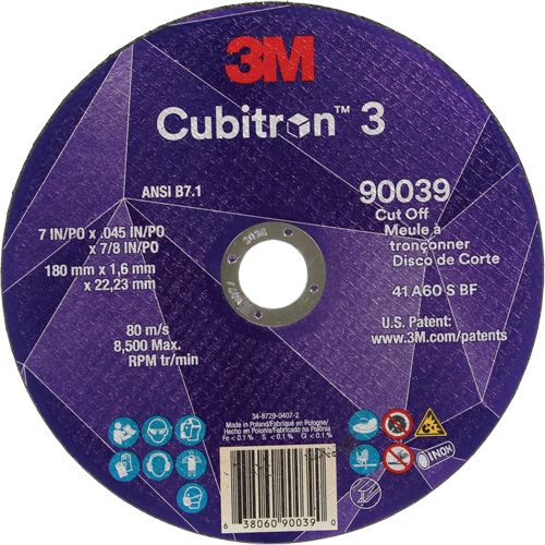 Cubitron 3 Cut-Off Wheel, 7" x 0.09", 7/8" Arbor, Type T27, Ceramic, 8500 RPM Planification Entrepots Molloy