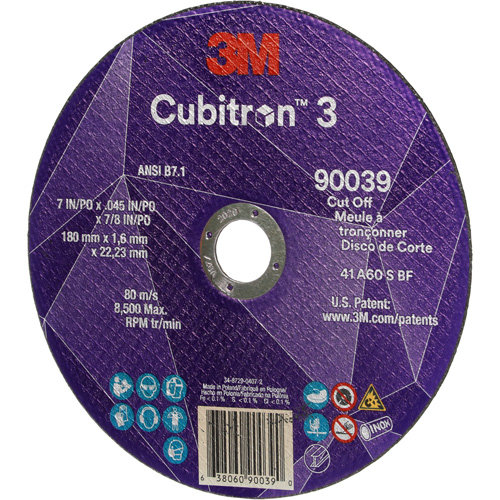 Cubitron 3 Cut-Off Wheel, 7" x 0.09", 7/8" Arbor, Type T27, Ceramic, 8500 RPM Planification Entrepots Molloy