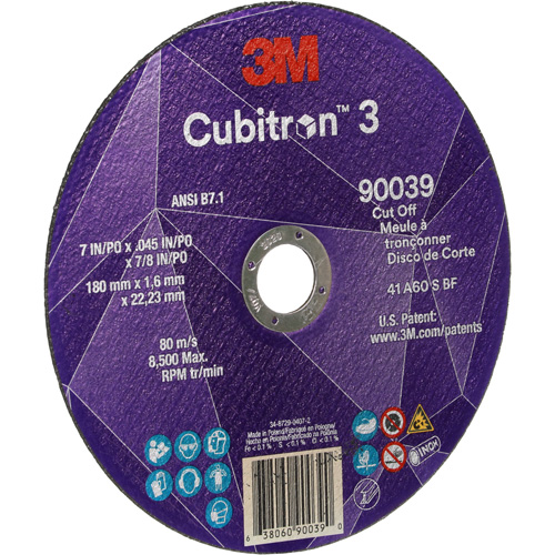 Cubitron 3 Cut-Off Wheel, 7" x 0.09", 7/8" Arbor, Type T27, Ceramic, 8500 RPM Planification Entrepots Molloy