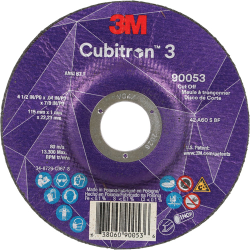 Cubitron 3 Cut-Off Wheel, 4-1/2" x 0.04", 7/8" Arbor, Type T27, Ceramic, 13300 RPM Planification Entrepots Molloy