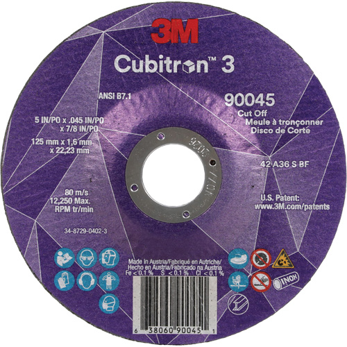 Cubitron 3 Cut-Off Wheel, 5" x 0.045", 7/8" Arbor, Type T27, Ceramic, 12250 RPM Planification Entrepots Molloy