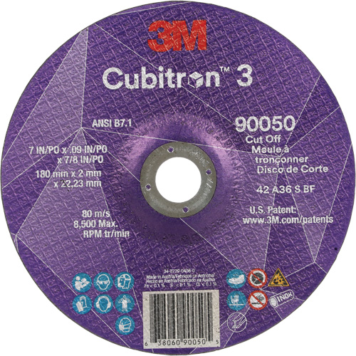 Cubitron 3 Cut-Off Wheel, 7" x 0.09", 7/8" Arbor, Type T27, Ceramic, 8500 RPM Planification Entrepots Molloy